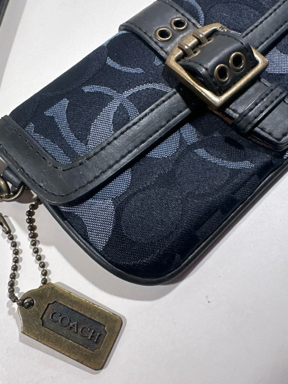 Coach Navy Signature Buckle Wristlet